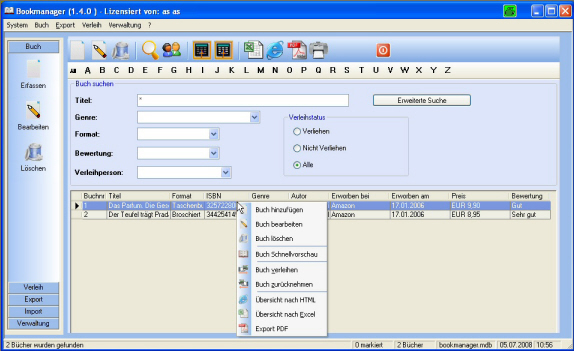 Click to view Bookmanager Professional 2.0.4 screenshot
